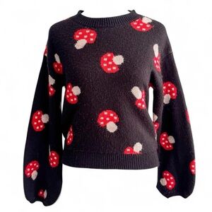 Rue 21 Black Mushroom Sweater Size Small Cottagecore Grunge Knit
